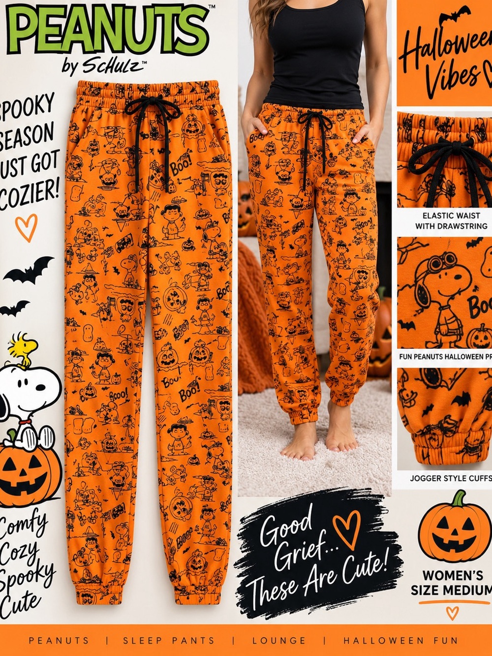 Peanuts Halloween Jogger Sleep Pants – Women’s Size Medium